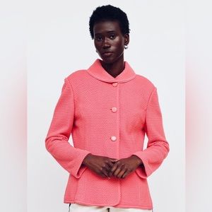 ST. JOHN Silk Wool Knit Peter Pan Collar Button Luxury Evening Jacket Pink Coat